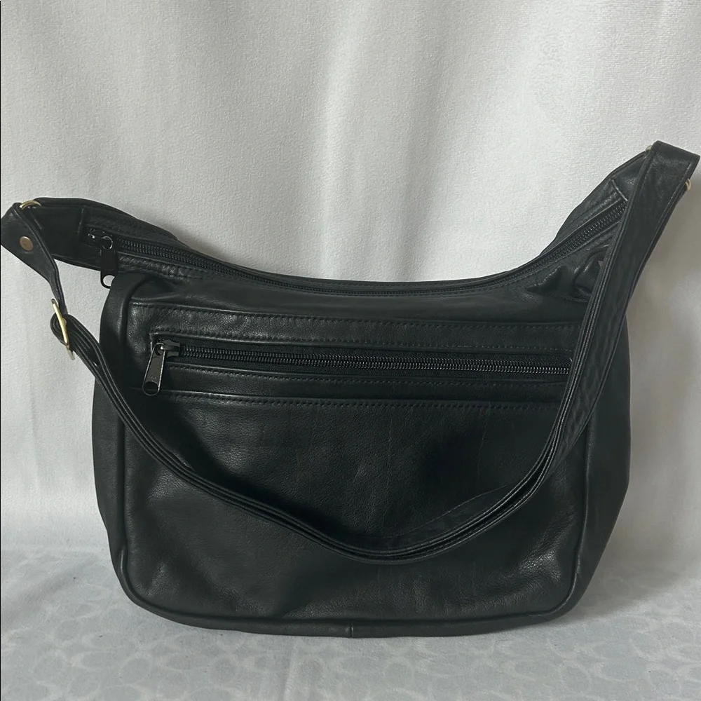 D'Onofrio Classic Black Leather Travel Shoulder Bag Purse 🌺🌺 - Picture 2 of 7